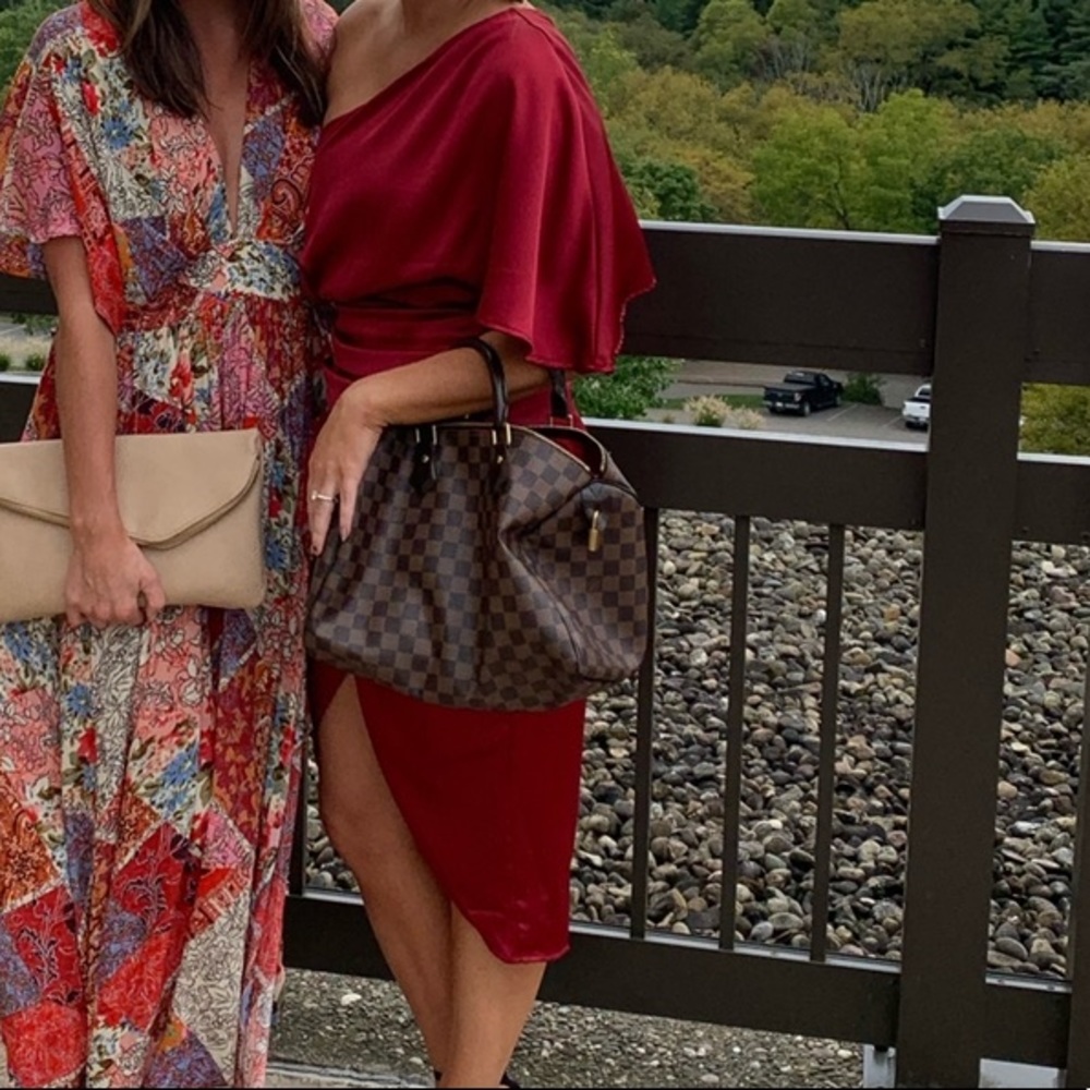 One shoulder midi wine dress
